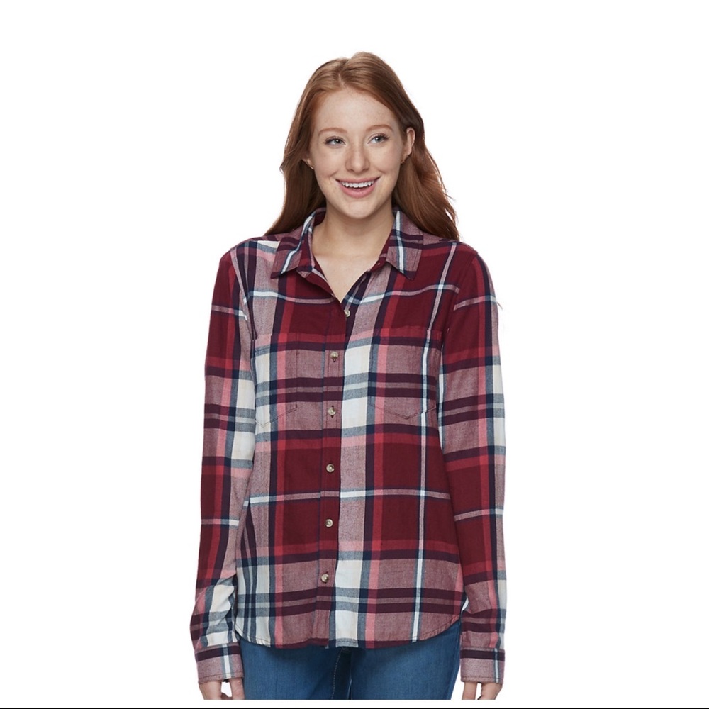 NWT SO Pocket Plaid Flannel Shirt Size L